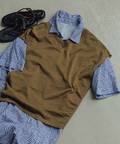 リネンニットベスト2WAYカーディガン［ドライタッチ・洗える