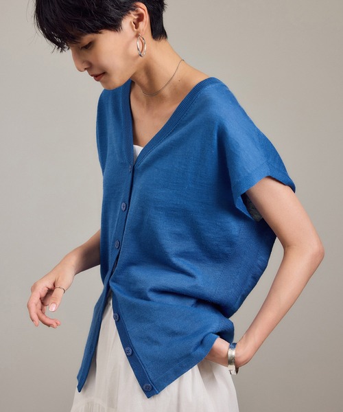 SALON adam et rope'（サロン アダム エ ロペ）の「リネンニットベスト2WAYカーディガン［ドライタッチ・洗える］（カーディガン/ボレロ・レディース・カーキ/ブラック/オフホワイト/ブルー/ピンク・FREE）」の18枚目の写真