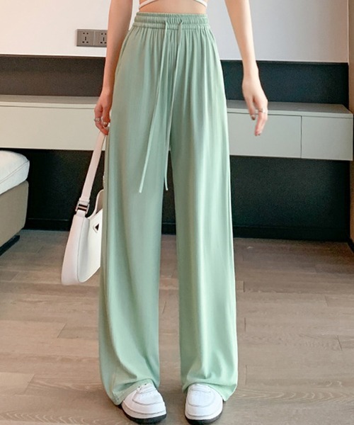 DAY CLOSET（デイ クローゼット）の「【接触冷感/UVカット率97%】レディース こなれ見せランダムリブイージーワイドパンツ（スウェットパンツ・レディース・グリーン/ピンク/グレー/ブラック・L/XL/S/M）」の10枚目の写真