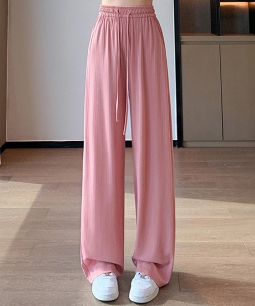 DAY CLOSET（デイ クローゼット）の「【接触冷感/UVカット率97%】レディース こなれ見せランダムリブイージーワイドパンツ（スウェットパンツ・レディース・グリーン/ピンク/グレー/ブラック・L/XL/S/M）」の13枚目の写真