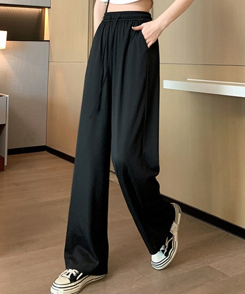 DAY CLOSET（デイ クローゼット）の「【接触冷感/UVカット率97%】レディース こなれ見せランダムリブイージーワイドパンツ（スウェットパンツ・レディース・グリーン/ピンク/グレー/ブラック・L/XL/S/M）」の5枚目の写真