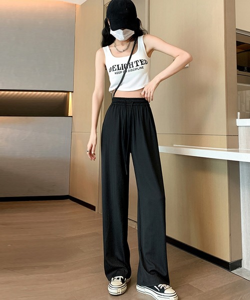 DAY CLOSET（デイ クローゼット）の「【接触冷感/UVカット率97%】レディース こなれ見せランダムリブイージーワイドパンツ（スウェットパンツ・レディース・グリーン/ピンク/グレー/ブラック・L/XL/S/M）」の6枚目の写真