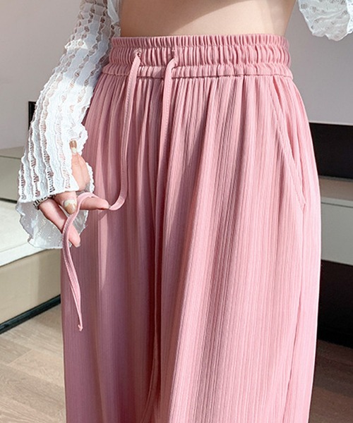 DAY CLOSET（デイ クローゼット）の「【接触冷感/UVカット率97%】レディース こなれ見せランダムリブイージーワイドパンツ（スウェットパンツ・レディース・グリーン/ピンク/グレー/ブラック・L/XL/S/M）」の17枚目の写真