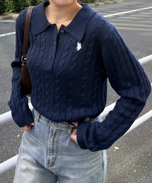 U.S. POLO ASSN.（ユーエスポロアッスン）の「［26SS新色追加］RANAN/solleim別注【U.S.POLO ASSN.】刺繍長袖ケーブルポロニット（ニット/セーター）」