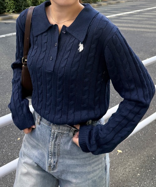 セール】RANAN/solleim別注【U.S.POLO ASSN.】刺繍長袖ケーブルポロ
