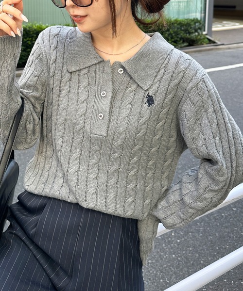 セール】RANAN/solleim別注【U.S.POLO ASSN.】刺繍長袖ケーブルポロ