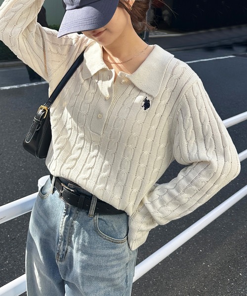 セール】RANAN/solleim別注【U.S.POLO ASSN.】刺繍長袖ケーブルポロ