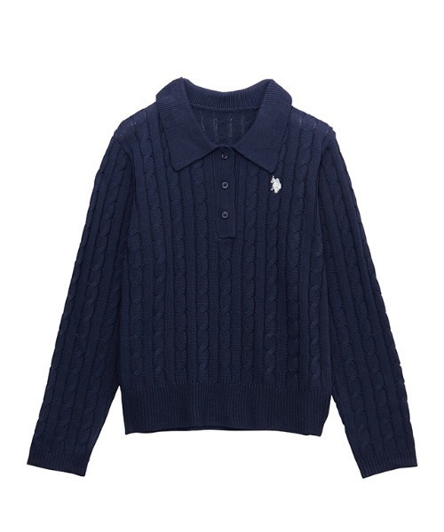 セール】RANAN/solleim別注【U.S.POLO ASSN.】刺繍長袖ケーブルポロ
