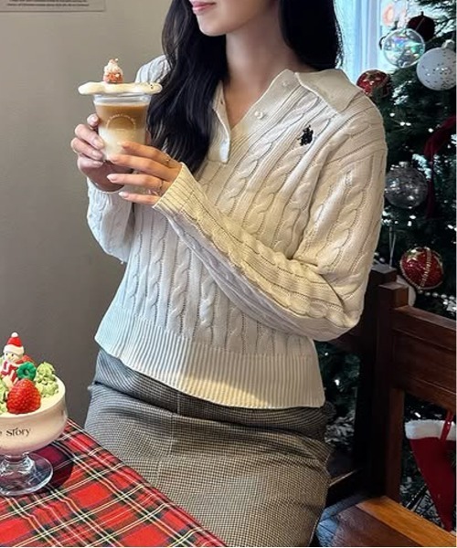 セール】RANAN/solleim別注【U.S.POLO ASSN.】刺繍長袖ケーブルポロ