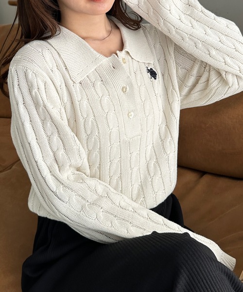 セール】RANAN/solleim別注【U.S.POLO ASSN.】刺繍長袖ケーブルポロ