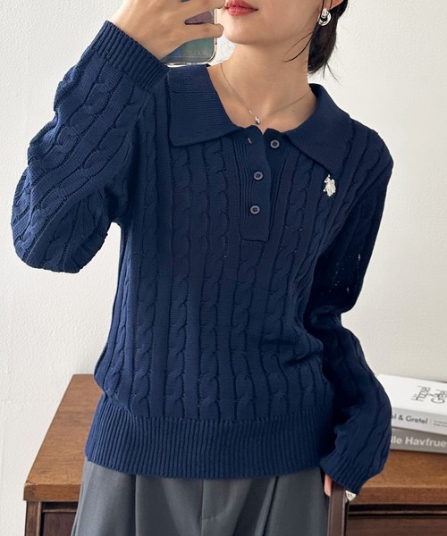 セール】RANAN/solleim別注【U.S.POLO ASSN.】刺繍長袖ケーブルポロ