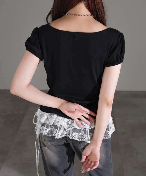 apres jour mignon（アプレジュールミニョン）の「リボンレーストップス【ZOZOTOWN限定アイテム】（Tシャツ/カットソー・レディース・アイボリー/ブラック/杢グレー/ブラウン系その他・X-LARGE/フリー）」の11枚目の写真