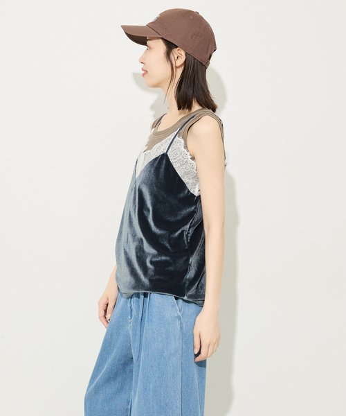 MILLER（ミラー）の「miller/ミラー  SLOBE別注 ベロアレースミャミソール（キャミソール・レディース・スカイブルー/ブラック・FREE）」の3枚目の写真