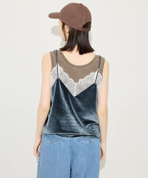 MILLER（ミラー）の「miller/ミラー  SLOBE別注 ベロアレースミャミソール（キャミソール・レディース・スカイブルー/ブラック・FREE）」の4枚目の写真