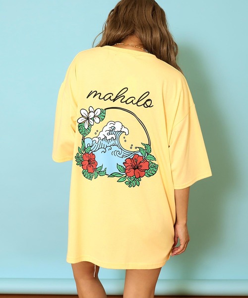 anap mimpi(アナップミンピ)の「ハワイアン プリント オーバーサイズ Tシャツ(Tシャツ/カットソー・レディース・ミント/ライトイエロー/オフホワイト・FREE)」の3枚目の写真