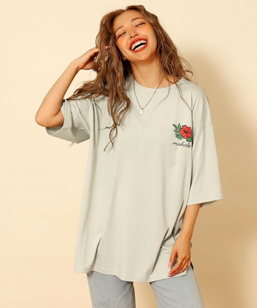 anap mimpi(アナップミンピ)の「ハワイアン プリント オーバーサイズ Tシャツ(Tシャツ/カットソー・レディース・ミント/ライトイエロー/オフホワイト・FREE)」の7枚目の写真