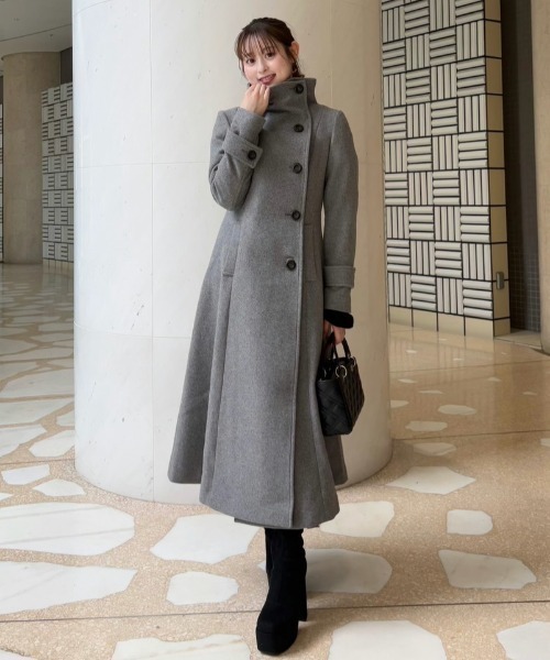 rienda黒25オーバーネックシンデレララインコートSリエンダブラック rienda | 25オーバーネックシンデレララインミニコート (コート