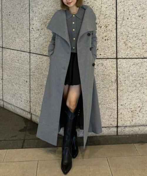 完売rienda黒25オーバーネックシンデレララインコートMリエンダブラック 25オーバーネックシンデレララインコート 秋服 冬服（ステンカラー