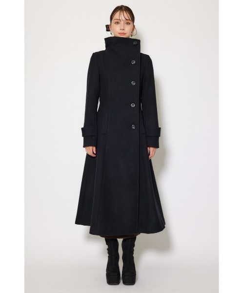 新品タグ付30,800円riendaリエンダブラックロングコートベルトポケット付 2025AW】25オーバーネックシンデレララインコート 秋服 冬服