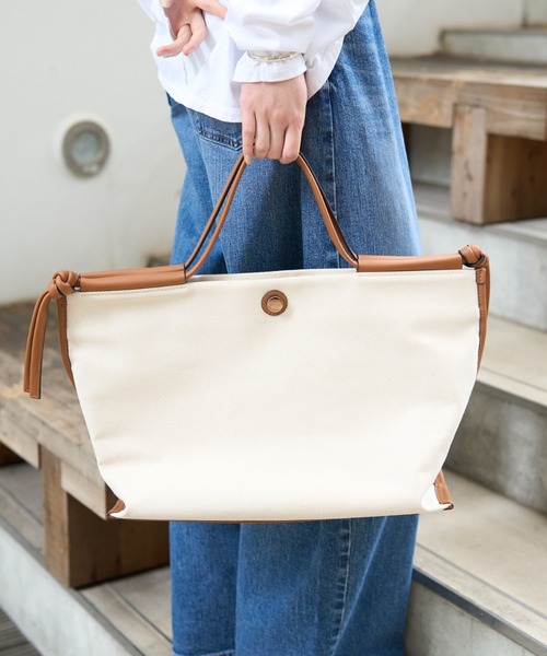 Rouge vif（ルージュヴィフ）の「【SOMEWHERE STUDIO/サムウェア ステュディオ】COTTAGE-TOTE トートバッグ（トートバッグ・レディース・ブラック/キャメル・フリー）」の3枚目の写真