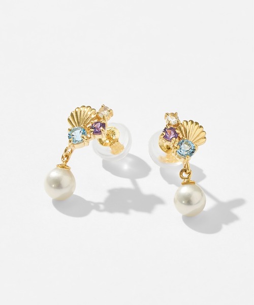 Jewel closet by L&Co.(ジュエルクローゼットバイエルアンドコー)の「K10 シェルパール カラーストーン ピアス(ピアス(両耳用)・レディース・イエローゴールド・FREE)」の2枚目の写真