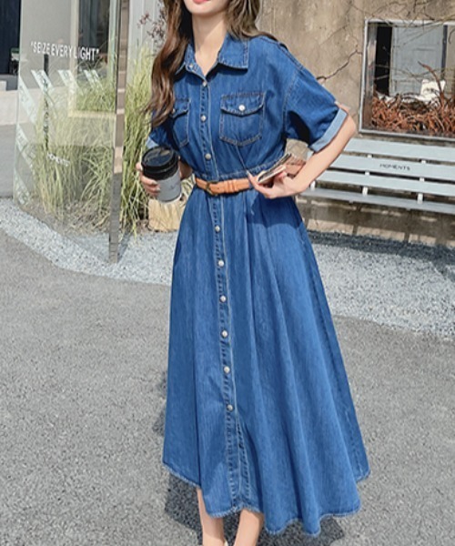 セール】ベルト付きデニムワンピース（ワンピース）｜Aelina（エリナ