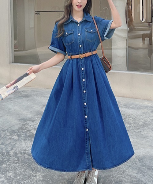 セール】ベルト付きデニムワンピース（ワンピース）｜Aelina（エリナ