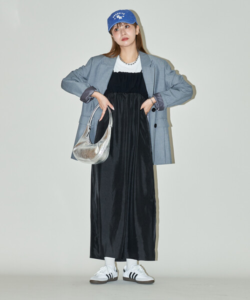 PUBLUX(パブリュクス)の「PUBLUX/パブリュクス 異素材 シャーリング サテン ワンピース 限定展開(ワンピース・レディース・ベージュ/ブラック・フリ-)」の13枚目の写真