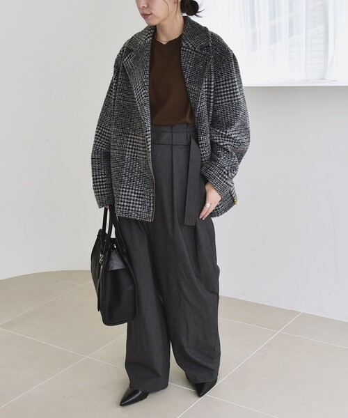 セール】quaranciel: ボンディング チェック ライダース コート