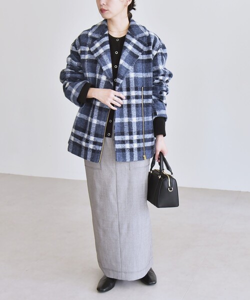 セール】quaranciel: ボンディング チェック ライダース コート