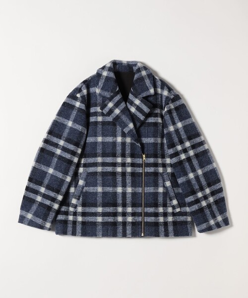 タグ付き MOTORCYCLE ウール チェック ライダース コート S セール】quaranciel: ボンディング チェック ライダース コート