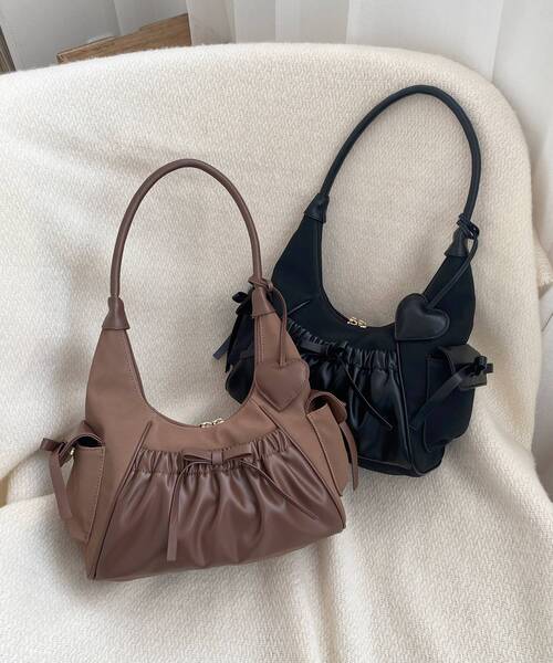 MAJESTIC LEGON（マジェスティックレゴン）の「ギャザーポケットリボンバッグ（ショルダーバッグ・レディース・ブラウン/ブラック・FREE）」の9枚目の写真