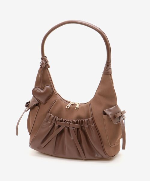 MAJESTIC LEGON（マジェスティックレゴン）の「ギャザーポケットリボンバッグ（ショルダーバッグ・レディース・ブラウン/ブラック・FREE）」の10枚目の写真