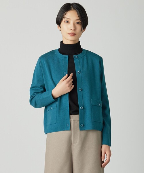 J.PRESS（ジェイプレス）の「WORETED WOOL BLEND カーディガン（カーディガン/ボレロ・レディース・ワイン系/ライトグレー系/ネイビー系/パイングリーン系・MEDIUM/LARGE）」の3枚目の写真