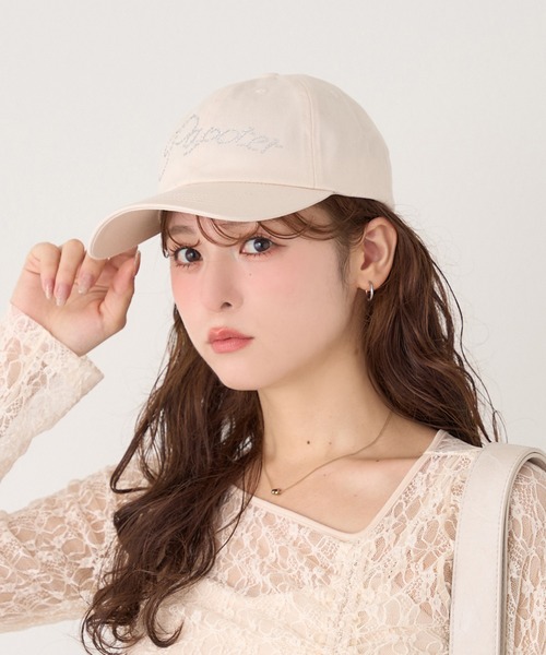 one after another NICE CLAUP（ワンアフターアナザーナイスクラップ）の「ビジューロゴキャップ（キャップ・レディース・ブラック/ピンク/アイボリー・FREE）」の2枚目の写真