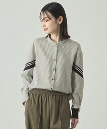 CAST:（キャストコロン）の「【着用しわ軽減/吸水速乾】ニットコンビストライプブラウス（シャツ/ブラウス）」