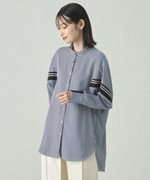 CAST: | 【着用しわ軽減/吸水速乾】ニットコンビストライプブラウス(シャツ/ブラウス)