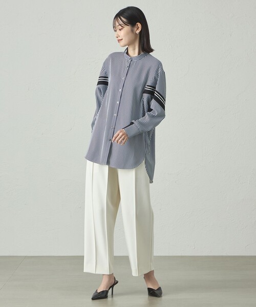 CAST:（キャストコロン）の「【着用しわ軽減/吸水速乾】ニットコンビストライプブラウス（シャツ/ブラウス・レディース・グリーン系その他7/ブルー系その他7・M）」の7枚目の写真