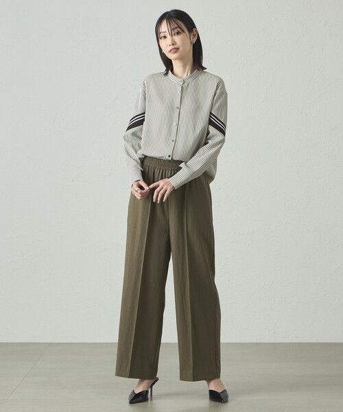 CAST:（キャストコロン）の「【着用しわ軽減/吸水速乾】ニットコンビストライプブラウス（シャツ/ブラウス・レディース・グリーン系その他7/ブルー系その他7・M）」の6枚目の写真