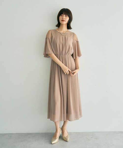 YECCA VECCA(イェッカヴェッカ)の「レース切替シフォンドレス(ワンピース・レディース・チャコールグレー/ブルーグリーン/ベージュ・FREE)」の6枚目の写真