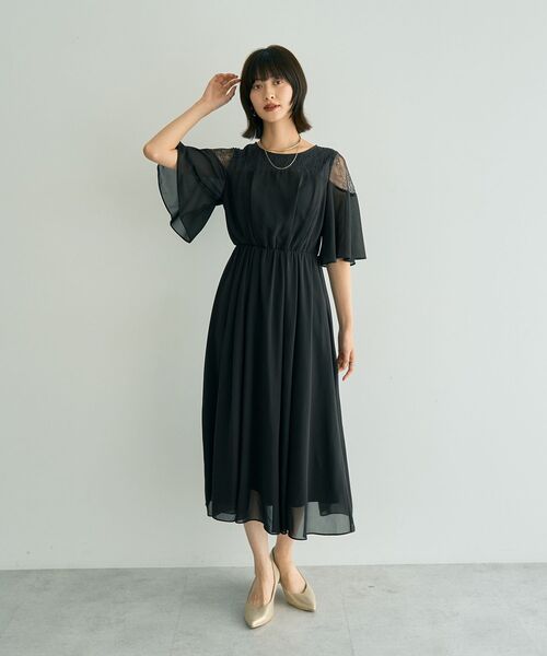 YECCA VECCA(イェッカヴェッカ)の「レース切替シフォンドレス(ワンピース・レディース・チャコールグレー/ブルーグリーン/ベージュ・FREE)」の8枚目の写真