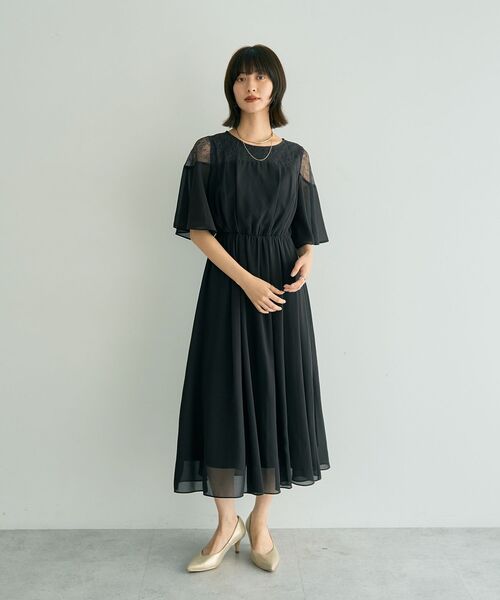 YECCA VECCA(イェッカヴェッカ)の「レース切替シフォンドレス(ワンピース・レディース・チャコールグレー/ブルーグリーン/ベージュ・FREE)」の9枚目の写真