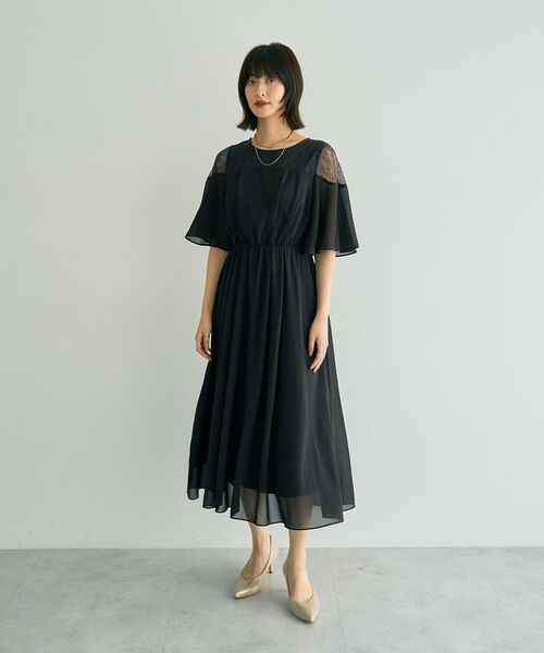 YECCA VECCA(イェッカヴェッカ)の「レース切替シフォンドレス(ワンピース・レディース・チャコールグレー/ブルーグリーン/ベージュ・FREE)」の10枚目の写真