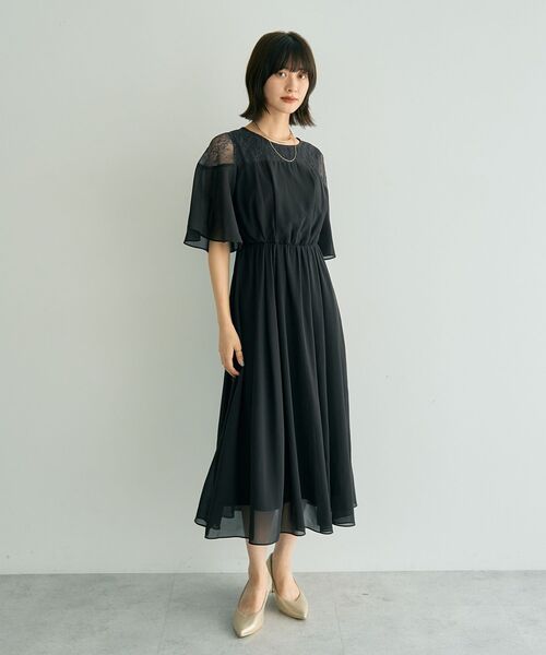 YECCA VECCA(イェッカヴェッカ)の「レース切替シフォンドレス(ワンピース・レディース・チャコールグレー/ブルーグリーン/ベージュ・FREE)」の11枚目の写真