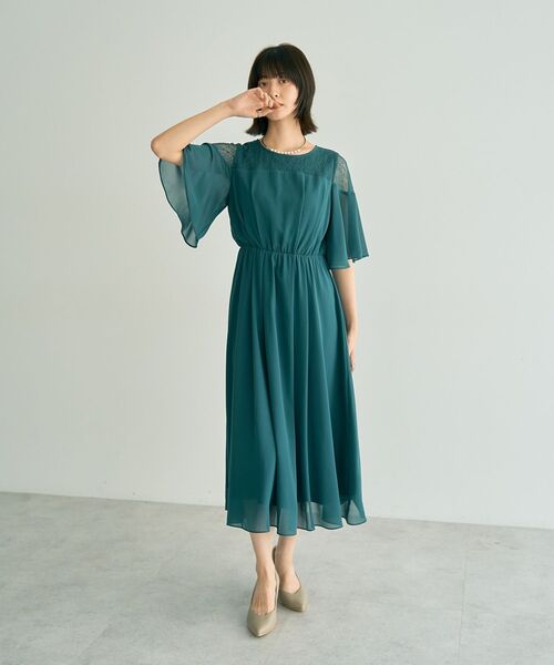 YECCA VECCA(イェッカヴェッカ)の「レース切替シフォンドレス(ワンピース・レディース・チャコールグレー/ブルーグリーン/ベージュ・FREE)」の18枚目の写真