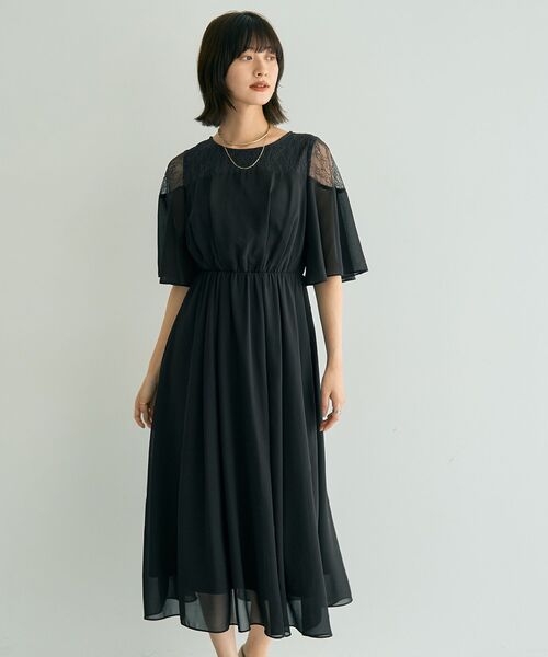 YECCA VECCA(イェッカヴェッカ)の「レース切替シフォンドレス(ワンピース・レディース・チャコールグレー/ブルーグリーン/ベージュ・FREE)」の4枚目の写真