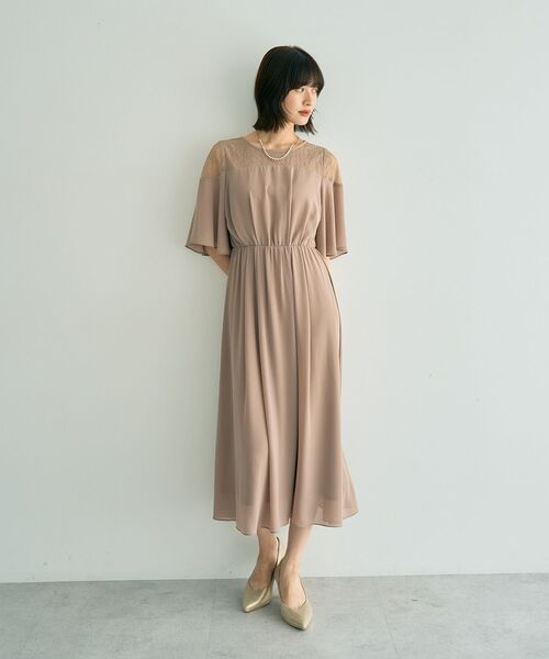 YECCA VECCA(イェッカヴェッカ)の「レース切替シフォンドレス(ワンピース・レディース・チャコールグレー/ブルーグリーン/ベージュ・FREE)」の5枚目の写真