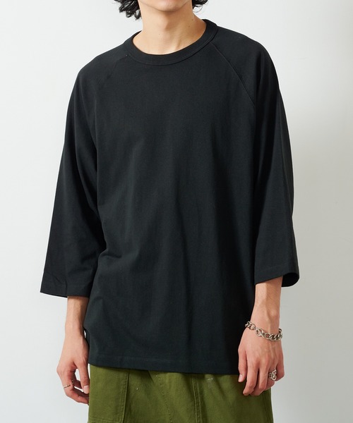 CROSS & STITCH(クロスステッチ)の「【Cross&Stitch】オープンエンド リラックスフィット ラグランTシャツ 七分袖 ロンT OE1250(Tシャツ/カットソー・レディース・ベージュ/ネイビー/ホワイト/ブラック・S/M/L/XL)」の1枚目の写真