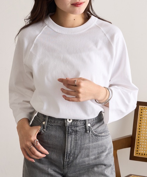 CROSS & STITCH(クロスステッチ)の「【Cross&Stitch】オープンエンド リラックスフィット ラグランTシャツ 七分袖 ロンT OE1250(Tシャツ/カットソー・レディース・ベージュ/ネイビー/ホワイト/ブラック・S/M/L/XL)」の18枚目の写真