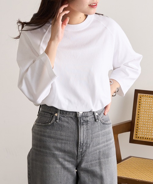 CROSS & STITCH(クロスステッチ)の「【Cross&Stitch】オープンエンド リラックスフィット ラグランTシャツ 七分袖 ロンT OE1250(Tシャツ/カットソー・レディース・ベージュ/ネイビー/ホワイト/ブラック・S/M/L/XL)」の19枚目の写真